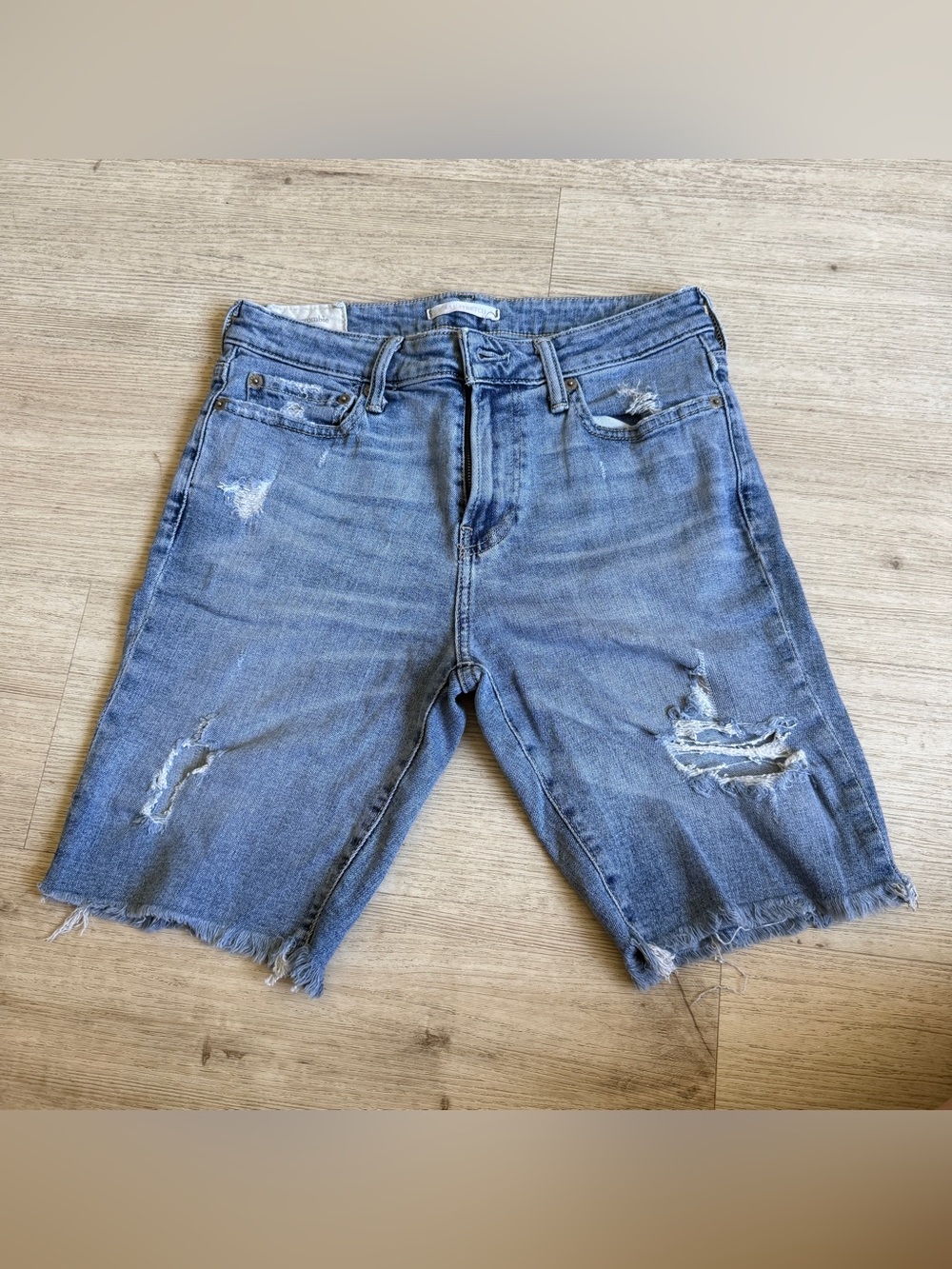 Abercrombie & Fitch Stretch High Rise Distressed Raw Hem Denim Shorts Womens 29